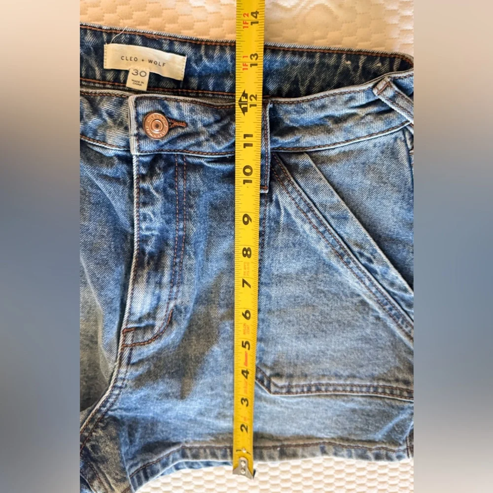 CLEO + WOLF Carpenter High Waisted Blue Denim High Rise Jean Shorts